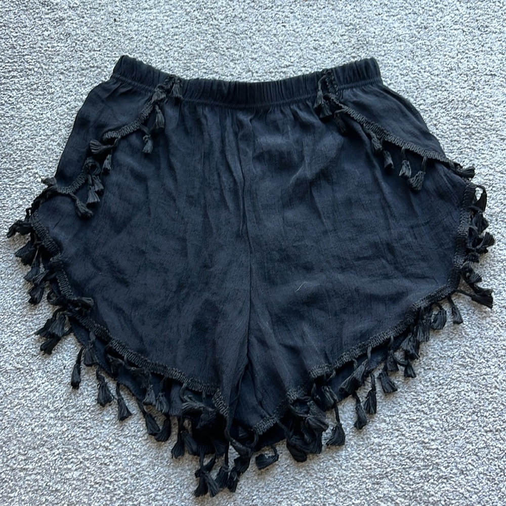 Black Beach Shorts Frills